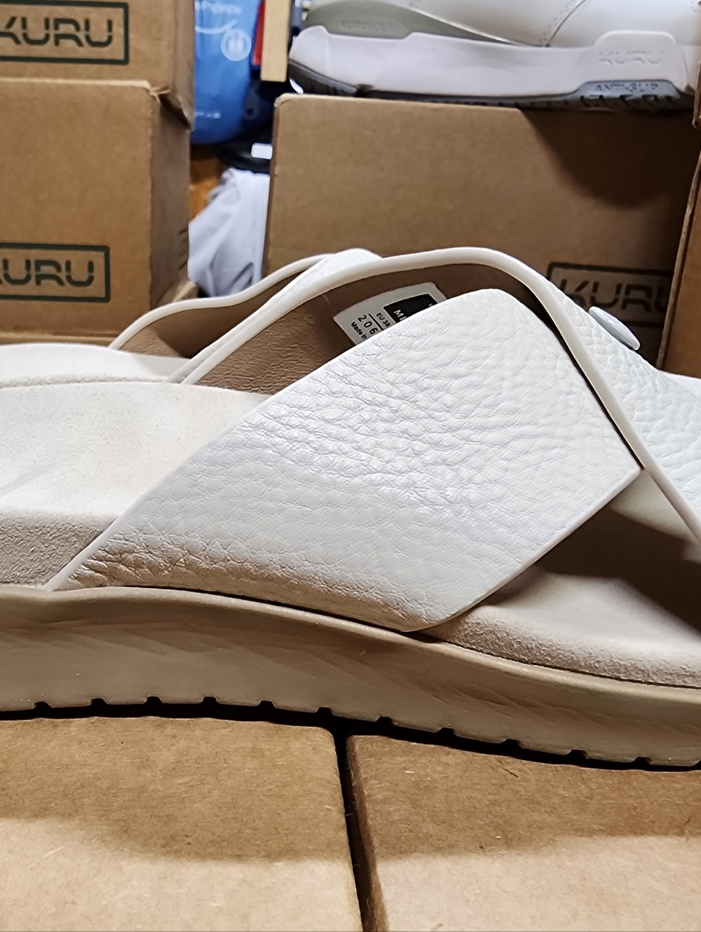 Kuru Breeze Beige Leather Crossover Slide Sandals